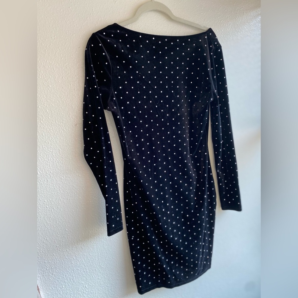 H&M Black Boat Neck Velvet Dress with silver studded Dots